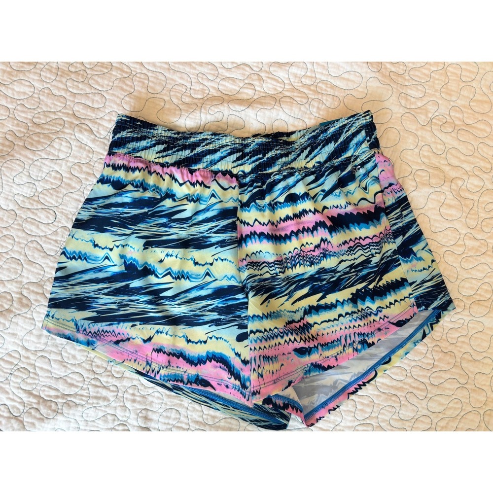 DSG Girls Mid-Rise Stride Shorts Blue Pink Yellow Abstract‎ Print Size Large